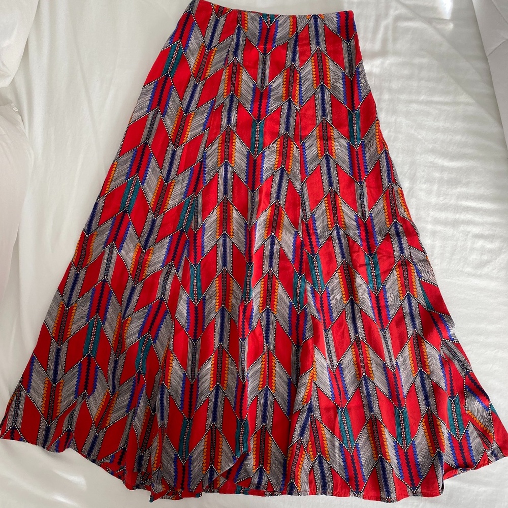 Mara Hoffman Red Silk Arrow Feather Skirt 0 - Picture 3 of 8